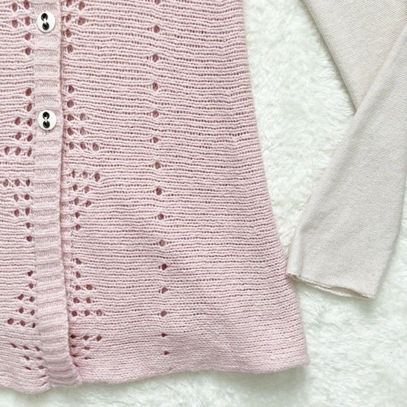 Free People Pinwheel Cardigan Lace Back Long Pink Wool Button Sweater Medium - Picture 8 of 11